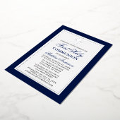 Elegant Blue First Heilige Commune Cross Silver Folie Uitnodiging (Gedraaid)