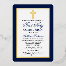 Elegant Blue First Heilige Communist Cross Gold Li Folie Uitnodiging