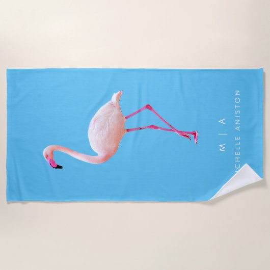 Elegant Blue Flamingo | Monogram Custom Dry Strandlaken (Voorkant)