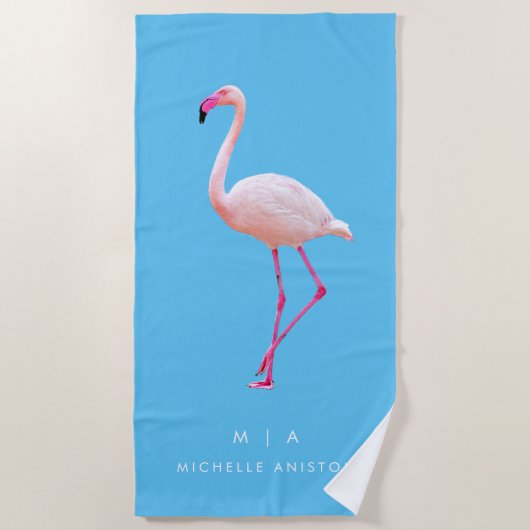 Elegant Blue Flamingo | Monogram Custom Dry Strandlaken (Voorkant)