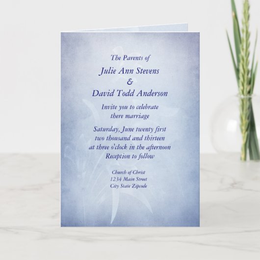 Elegant Blue Floarl Wedding Invitation (Voorkant)