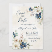 Elegant Blue Flora Winter Save the Date Card (Voorkant)