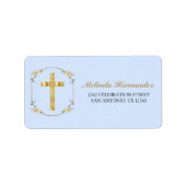 Elegant Blue Floral 1st Heilige Communauteit Retur Etiket (Voorkant)