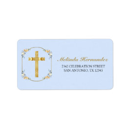 Elegant Blue Floral 1st Heilige Communauteit Retur Etiket