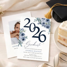 Elegant Blue Floral 2026 Photo Graduation