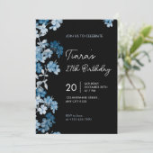 Elegant Blue Floral 27th Birthday Party Invitation Kaart (Staand voorkant)