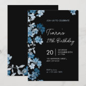 Elegant Blue Floral 27th Birthday Party Invitation Kaart (Voorkant / Achterkant)