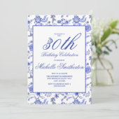Elegant Blue Floral 30th Birthday Women Kaart (Staand voorkant)