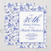 Elegant Blue Floral 30th Birthday Women Kaart (Voorkant / Achterkant)