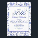 Elegant  Blue Floral 30th Birthday Women Kaart<br><div class="desc">Elegant blauw floral op de witte uitnodiging van de 40e verjaardag voor vrouwen met een prachtige scripttekst. De tekst, de doopvonten, en de formulering zijn volledig klantgericht, zodat hoewel deze kaart voor een dame wordt ontworpen die haar 30ste verjaardag viert, kan het voor om het even welke leeftijd worden aangepast....</div>