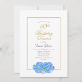 Elegant Blue Floral 60th Birthday Dinner Kaart (Voorkant)