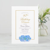 Elegant Blue Floral 60th Birthday Dinner Kaart (Staand voorkant)
