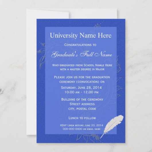 Elegant blue floral afstuderen ceremonie kaart (Voorkant)