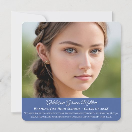 Elegant Blue Floral Afstuderen Fotoaankondiging Aankondiging (Achterkant)