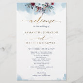 Elegant Blue Floral and Waterverf Wedding Programm (Voorkant)