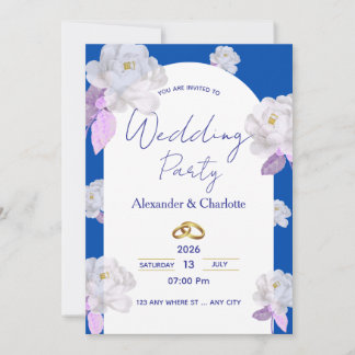 Elegant Blue Floral Arch Wedding Invitation Kaart
