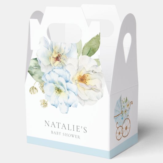 Elegant Blue Floral Baby Boy Shower Favor Box Bedankdoosjes (Geopend)
