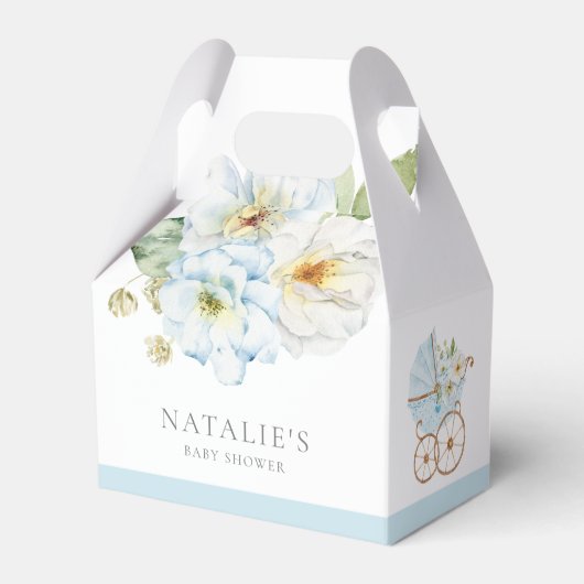 Elegant Blue Floral Baby Boy Shower Favor Box Bedankdoosjes (Voorkant Zijde)