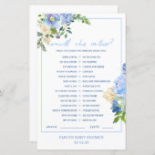 Elegant Blue Floral Baby shower Game Gedrukt (Voorkant / Achterkant)