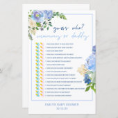 Elegant Blue Floral Baby shower Game Gedrukt, jong (Voorkant / Achterkant)