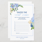 Elegant Blue Floral Baby shower Game Gedrukt, jong (Voorkant / Achterkant)