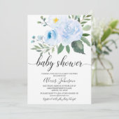 Elegant Blue Floral Baby shower Invitation Kaart (Staand voorkant)