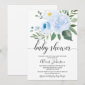 Elegant Blue Floral Baby shower Invitation Kaart (Voorkant / Achterkant)