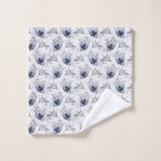 Elegant Blue Floral Bad Handdoek (Wasdoekje)