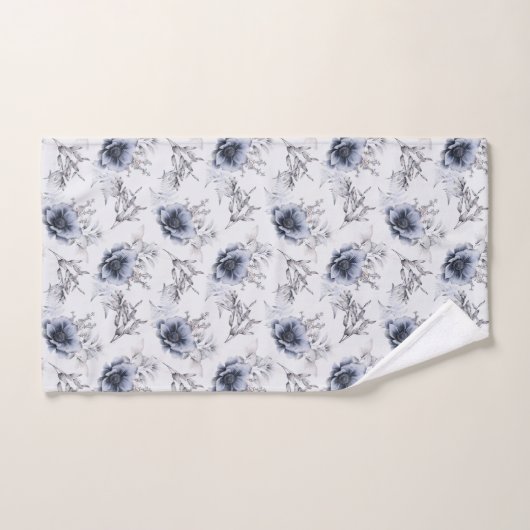 Elegant Blue Floral Bad Handdoek (Handdoek)
