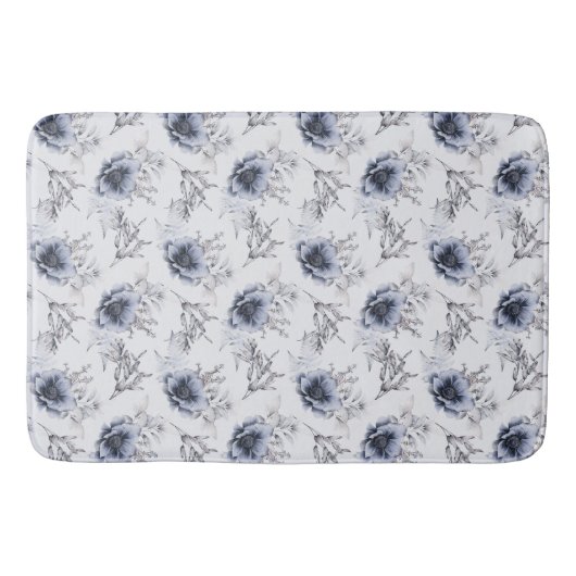 Elegant Blue Floral Badmat (Voorkant)