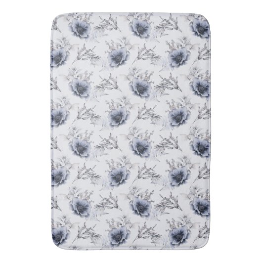 Elegant Blue Floral Badmat (Voorkant Verticaal)