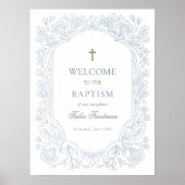 Elegant Blue Floral Baptism Welcome Poster (Voorkant)