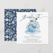 Elegant Blue Floral Birthday Tea Invitation Kaart (Voorkant / Achterkant)