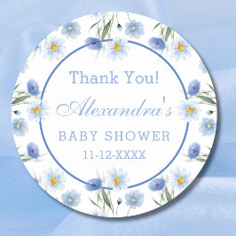Elegant Blue Floral Boho Baby shower Bedankt Ronde Sticker
