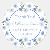 Elegant Blue Floral Boho Baby shower Bedankt Ronde Sticker (Voorkant)