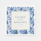 Elegant Blue Floral Border Servet (Voorkant)
