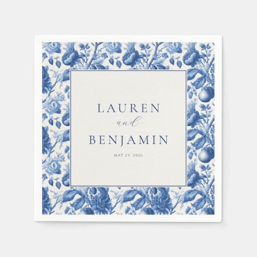 Elegant Blue Floral Border Servet (Voorkant)