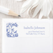 Elegant Blue Floral Botanical Retour Adres Label (Insitu)