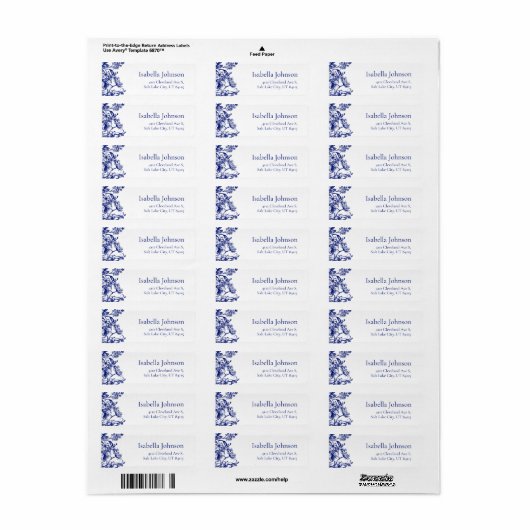 Elegant Blue Floral Botanical Retour Adres Label (Full Sheet)