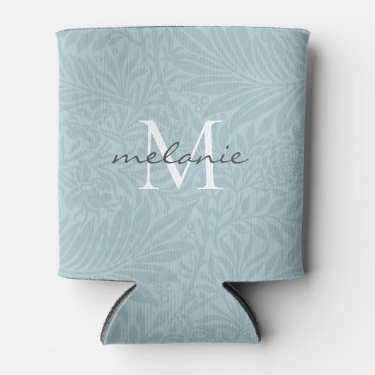Elegant Blue Floral Botanical Script Monogram Blikjeskoeler (Voorkant)