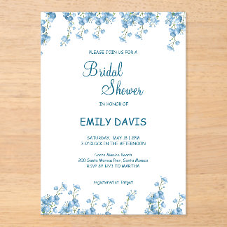 Elegant Blue Floral Bridal Shower Acryl Uitnodigingen