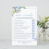 Elegant Blue Floral Bridal Shower Game Printed (Staand voorkant)