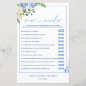 Elegant Blue Floral Bridal Shower Game Printed (Voorkant)
