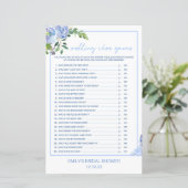 Elegant Blue Floral Bridal Shower Game Printed (Staand voorkant)