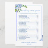 Elegant Blue Floral Bridal Shower Game Printed (Voorkant / Achterkant)
