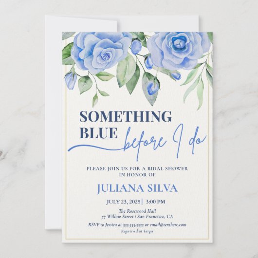 Elegant Blue Floral Bridal Shower Kaart (Voorkant)