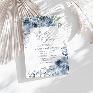 Elegant Blue Floral Bridal Shower Kaart