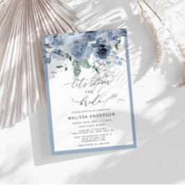 Elegant Blue Floral Bridal Shower Kaart