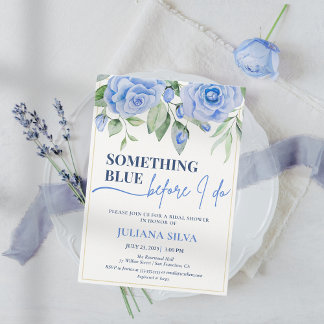 Elegant Blue Floral Bridal Shower Kaart