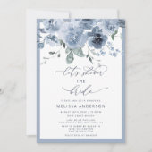 Elegant Blue Floral Bridal Shower Kaart (Voorkant)